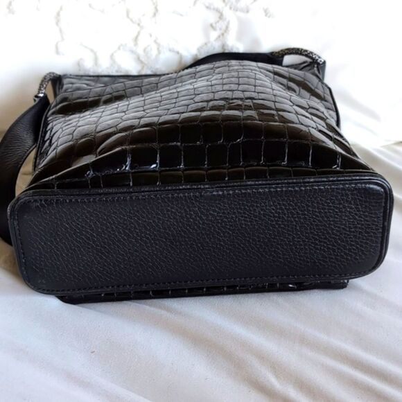 Brighton Sonny Black Patent🖤 Embossed Crocadile Genuine Leather Shoulder Bag - Picture 9 of 16